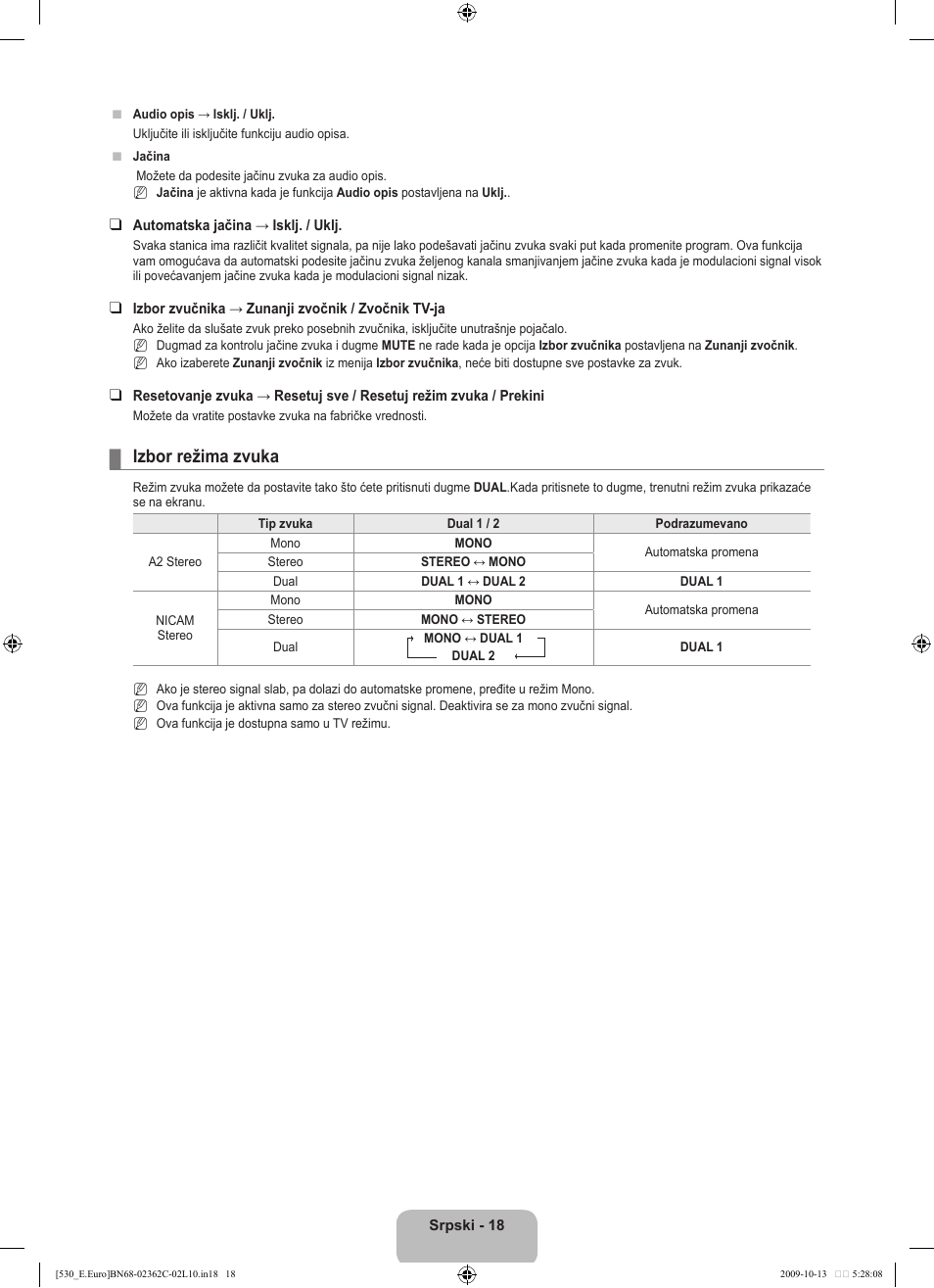 Izbor režima zvuka | Samsung LE32B541P7W User Manual | Page 344 / 368