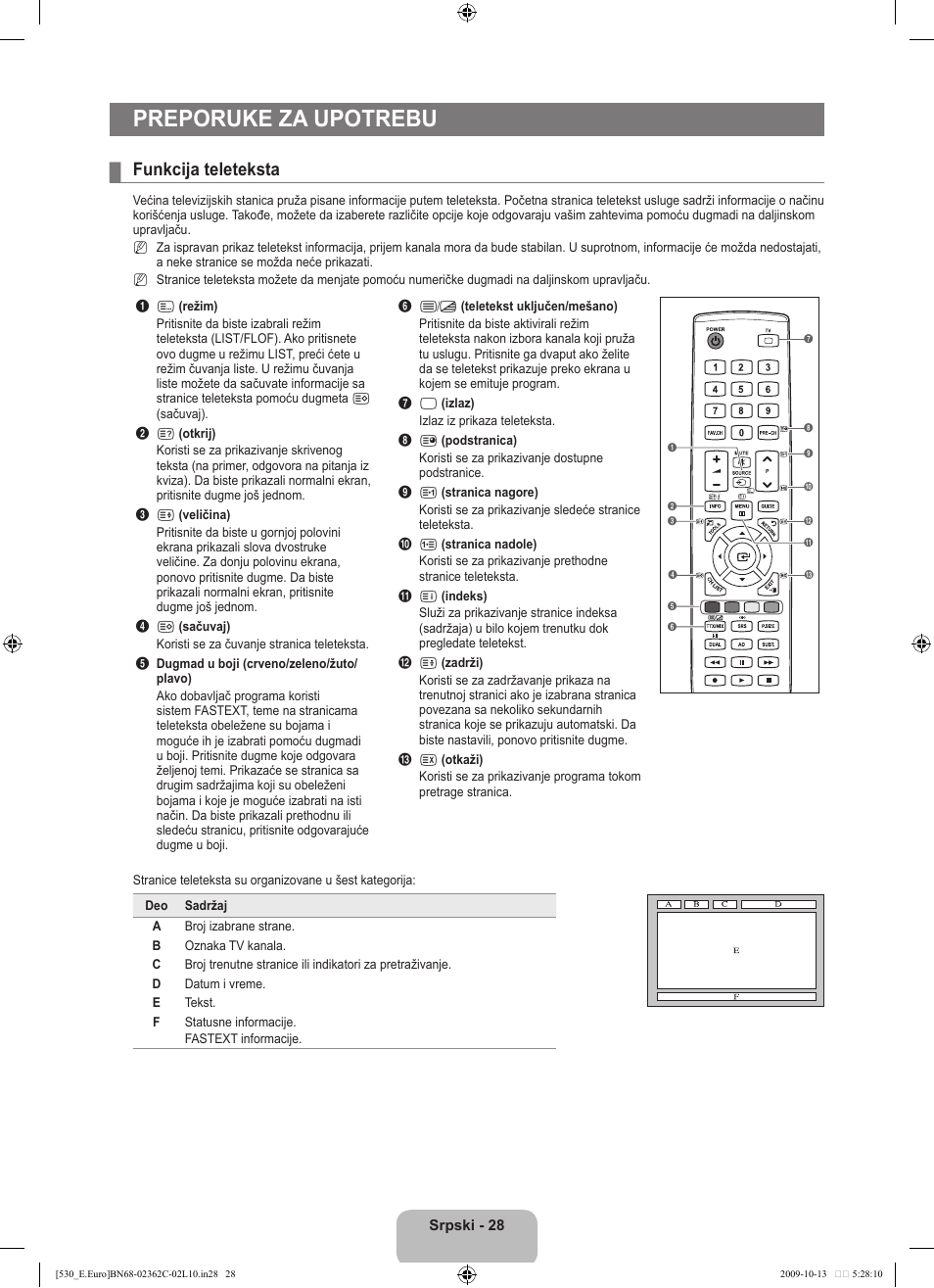 Preporuke za upotrebu, Funkcija teleteksta | Samsung LE32B541P7W User Manual | Page 354 / 368