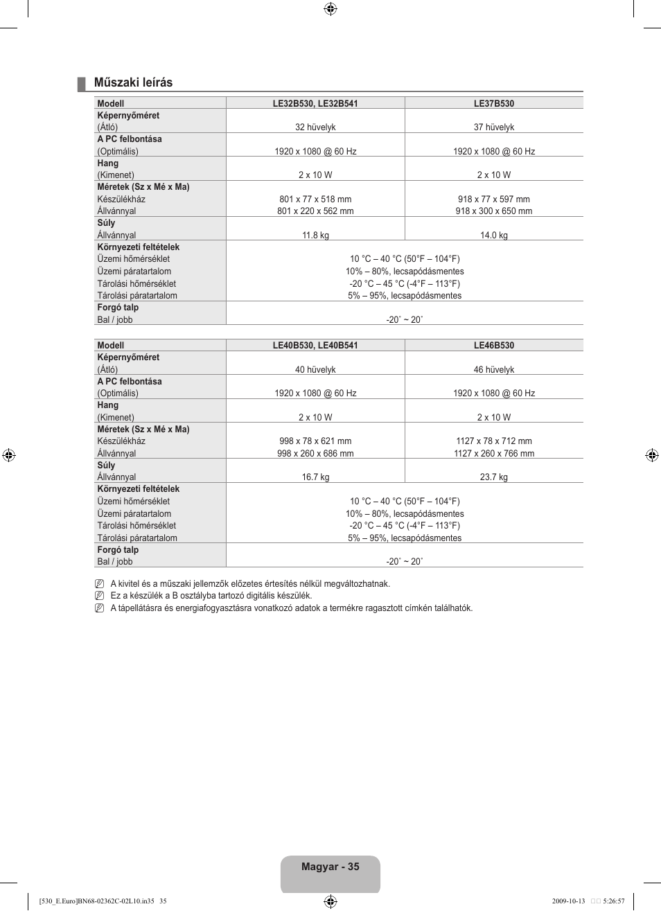 Műszaki leírás | Samsung LE32B541P7W User Manual | Page 73 / 368