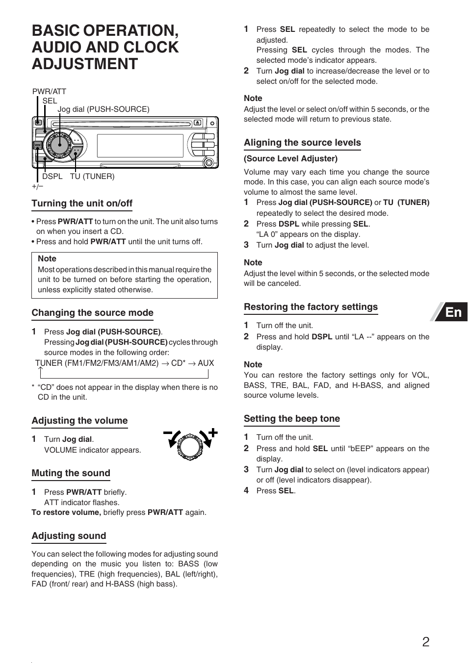 Basic operation, audio and clock adjustment | Aiwa CDC-Z137 User Manual | Page 3 / 8