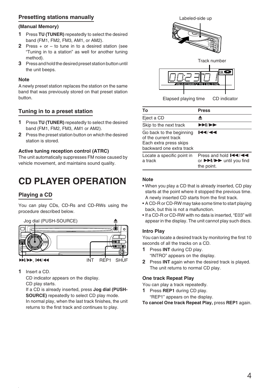 Cd player operation | Aiwa CDC-Z137 User Manual | Page 5 / 8