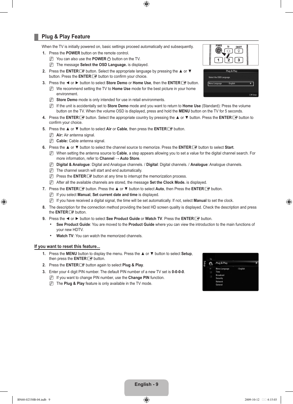 Plug & play feature | Samsung UE40B8000XW User Manual | Page 11 / 702