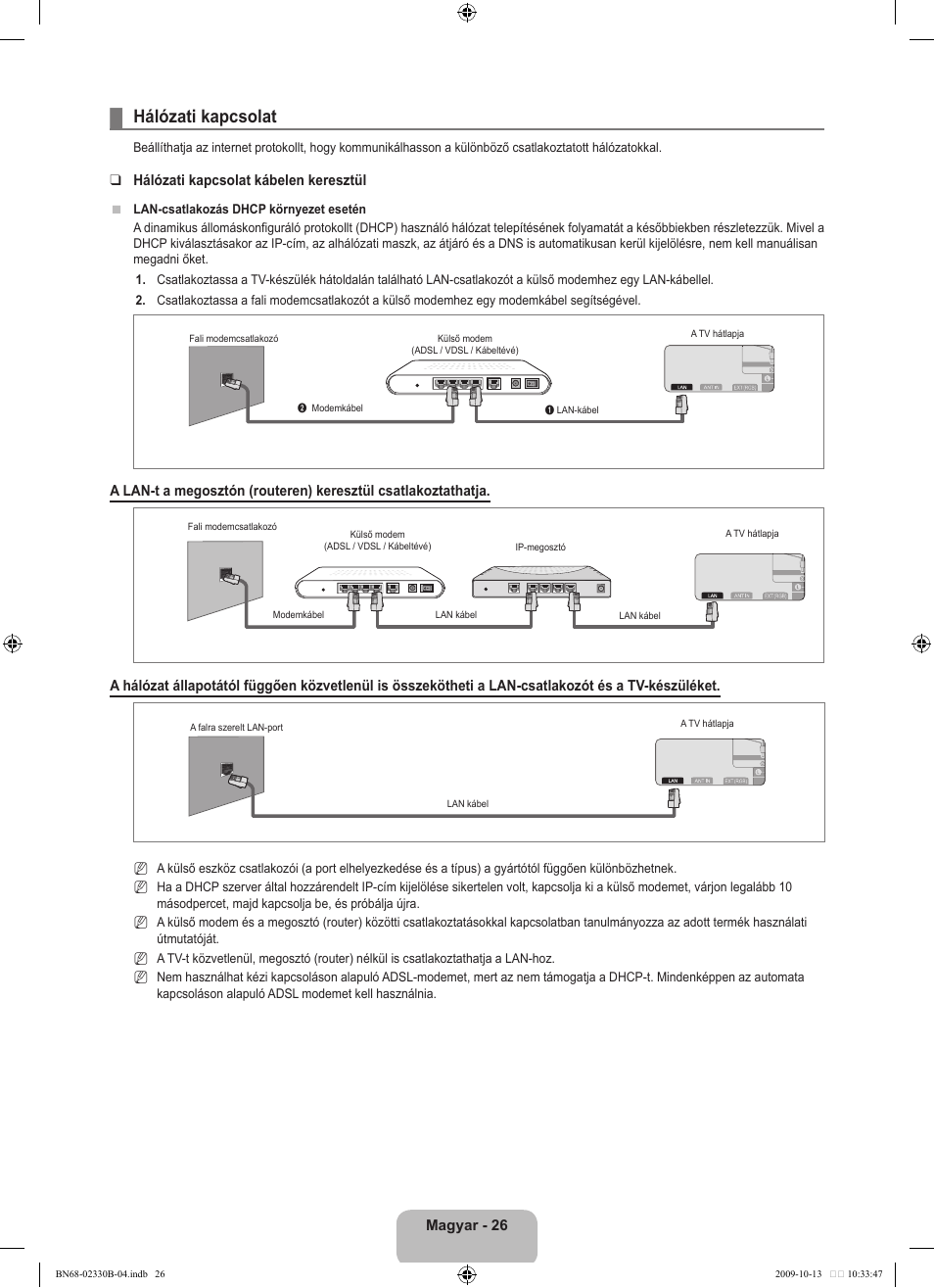 Hálózati kapcsolat | Samsung UE40B8000XW User Manual | Page 110 / 702