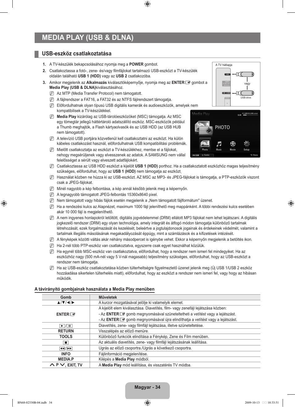 Media play (usb & dlna), Usb-eszköz csatlakoztatása, Photo | Samsung UE40B8000XW User Manual | Page 118 / 702