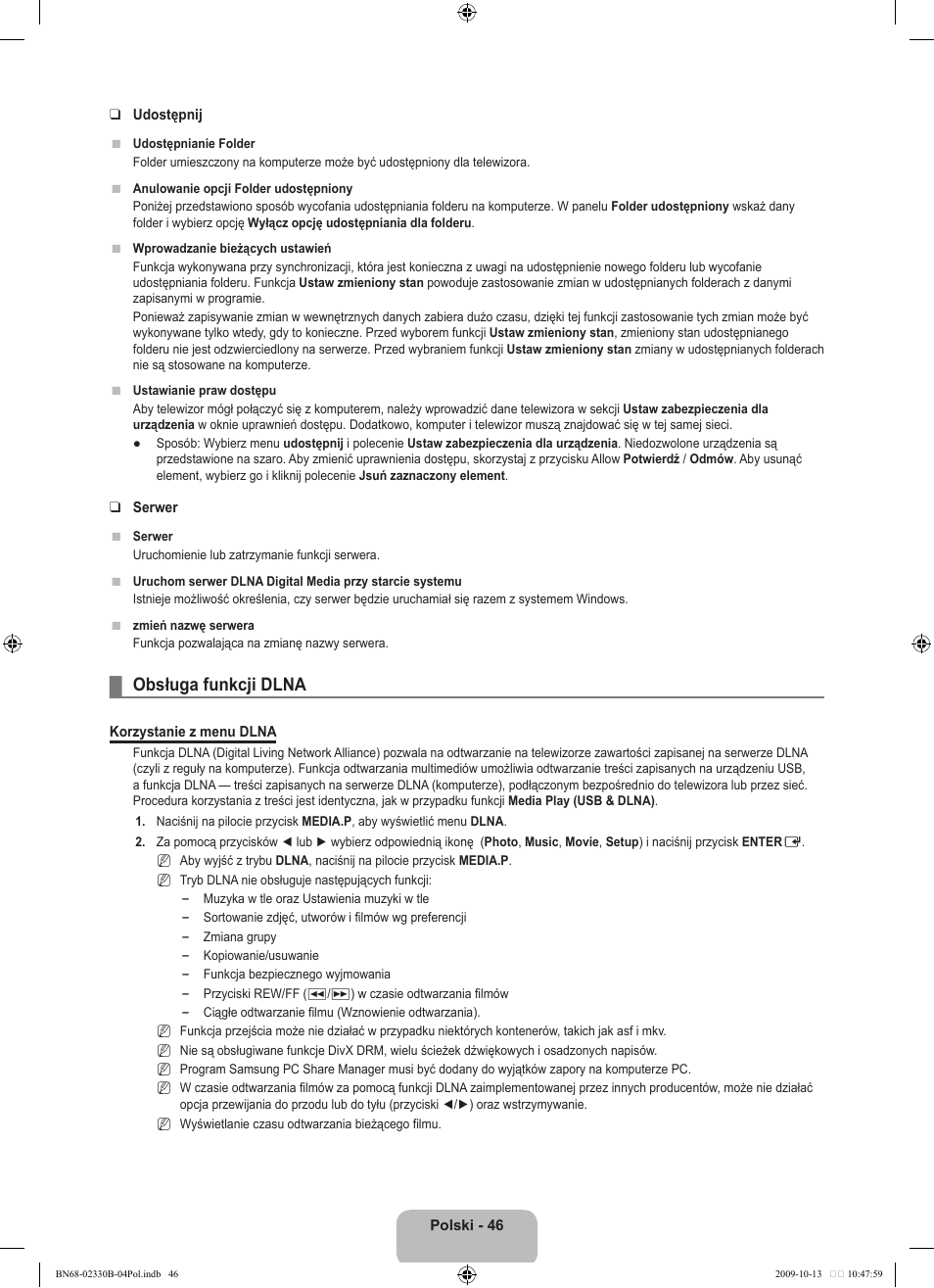 Obsługa funkcji dlna | Samsung UE40B8000XW User Manual | Page 198 / 702