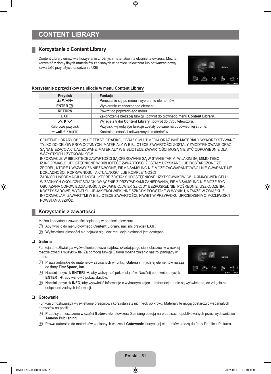 Content library, Korzystanie z content library, Korzystanie z zawartości | Samsung UE40B8000XW User Manual | Page 203 / 702