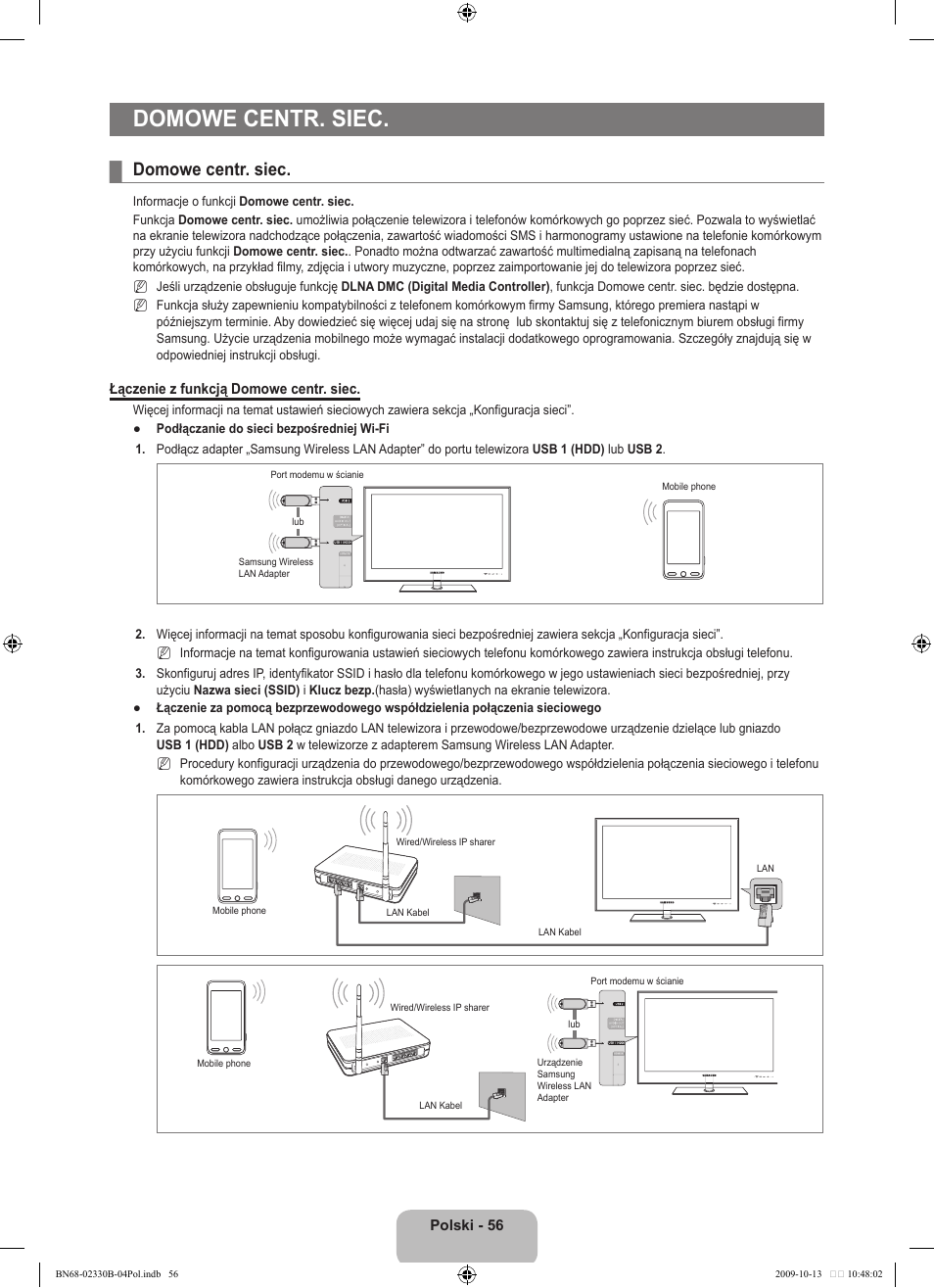 Domowe centr. siec | Samsung UE40B8000XW User Manual | Page 208 / 702