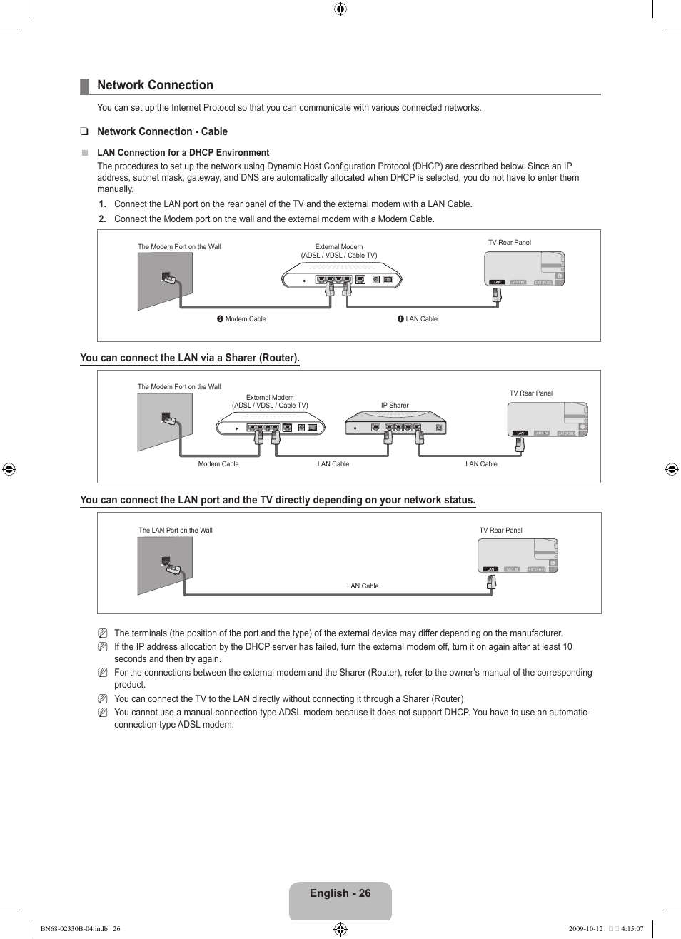 Network connection | Samsung UE40B8000XW User Manual | Page 28 / 702