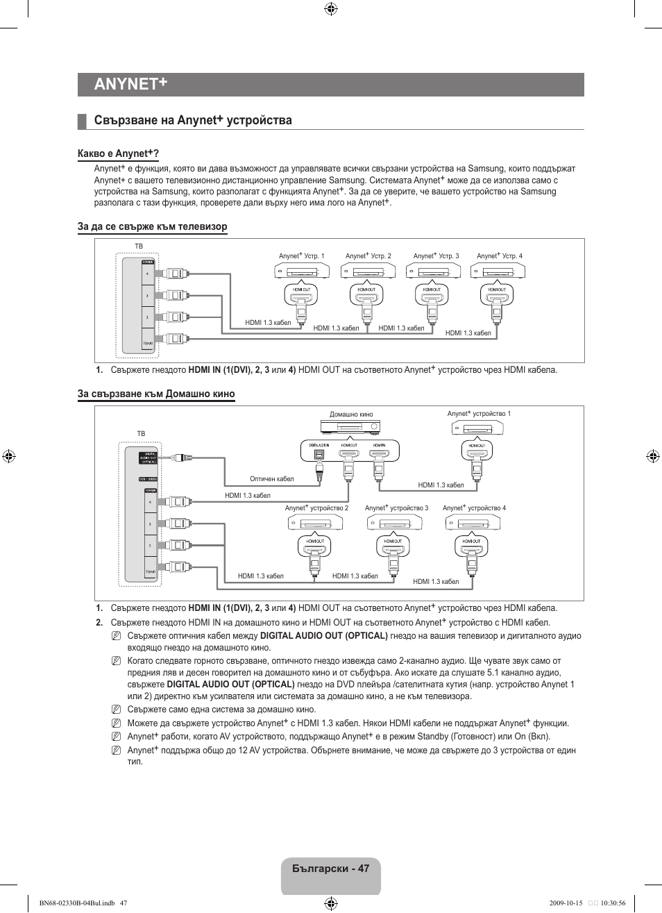 Anynet, Свързване на anynet+ устройства | Samsung UE40B8000XW User Manual | Page 335 / 702