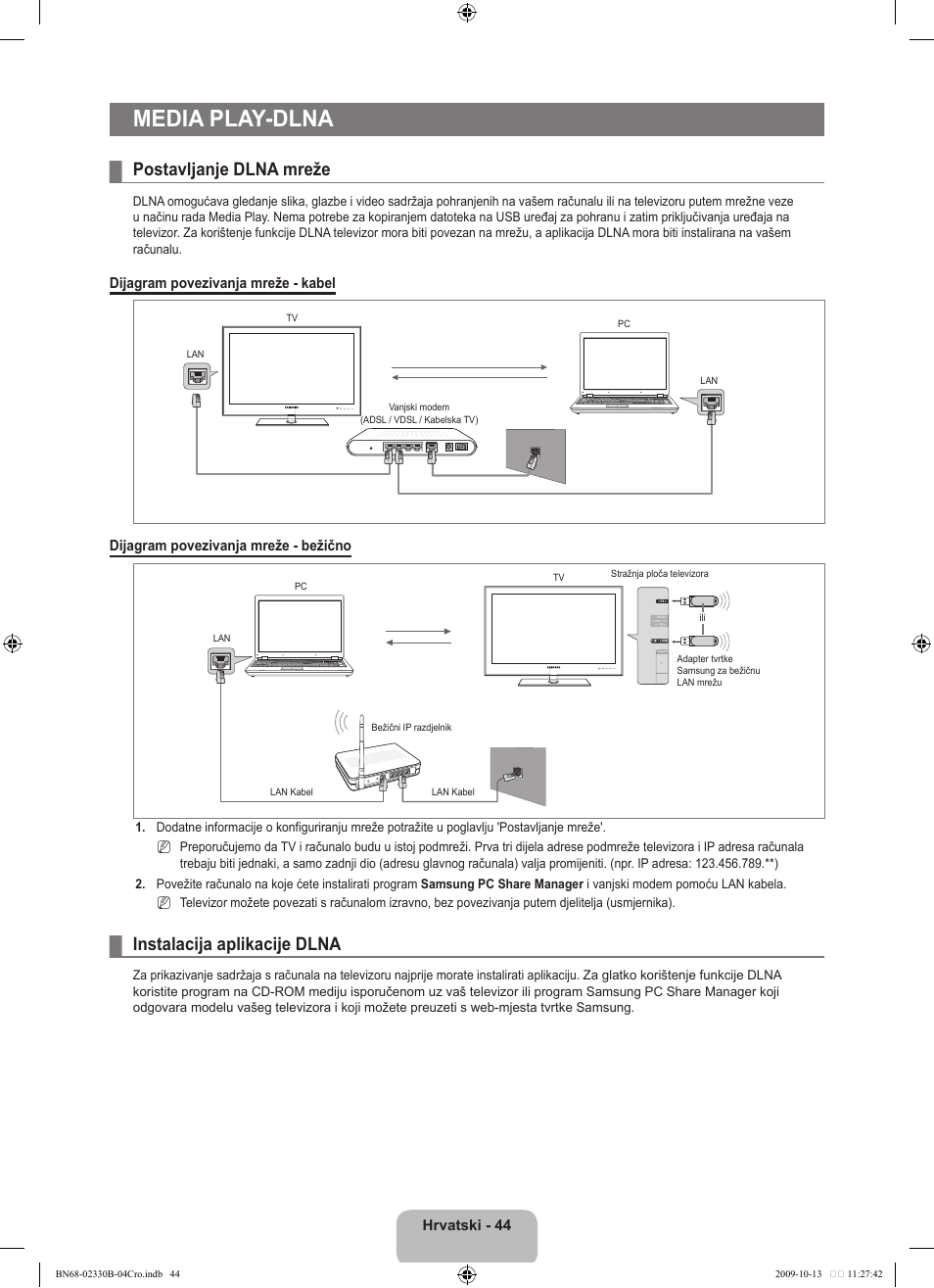 Media play-dlna, Postavljanje dlna mreže, Instalacija aplikacije dlna | Samsung UE40B8000XW User Manual | Page 400 / 702