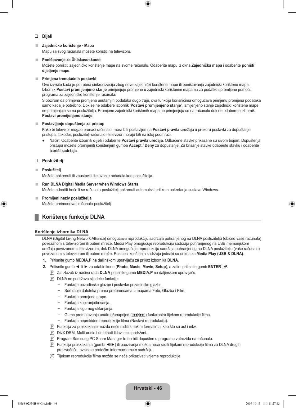 Korištenje funkcije dlna | Samsung UE40B8000XW User Manual | Page 402 / 702