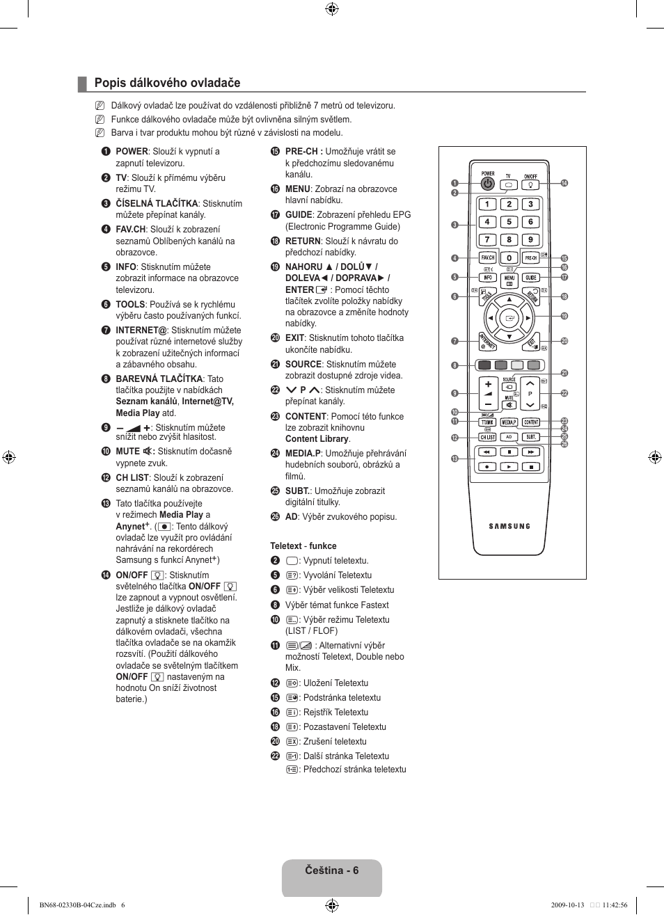 Popis dálkového ovladače | Samsung UE40B8000XW User Manual | Page 430 / 702