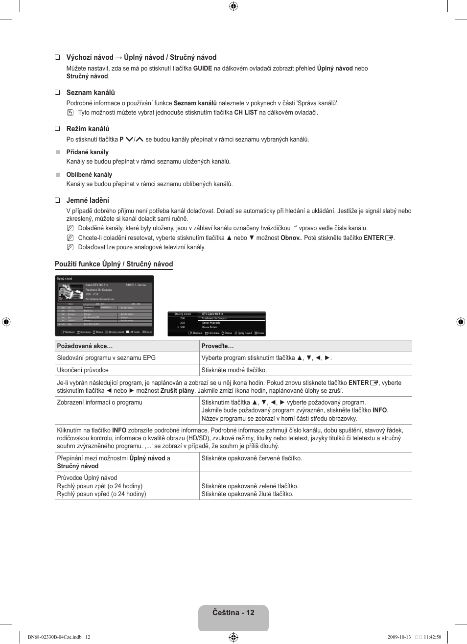Seznam kanálů, Režim kanálů, Jemné ladění | Použití funkce úplný / stručný návod | Samsung UE40B8000XW User Manual | Page 436 / 702