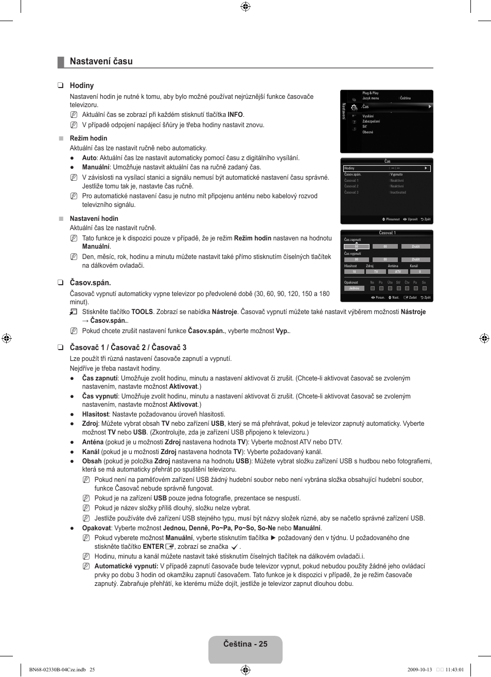 Nastavení času, Čeština, Hodiny | Časov.spán, Časovač  / časovač  / časovač | Samsung UE40B8000XW User Manual | Page 449 / 702