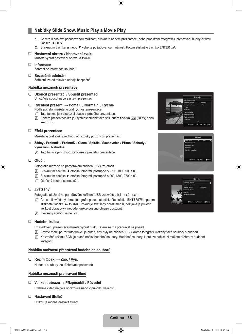 Nabídky slide show, music play a movie play | Samsung UE40B8000XW User Manual | Page 462 / 702