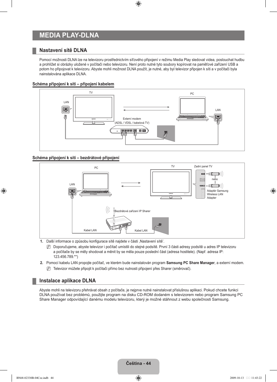 Media play-dlna, Nastavení sítě dlna, Instalace aplikace dlna | Samsung UE40B8000XW User Manual | Page 468 / 702