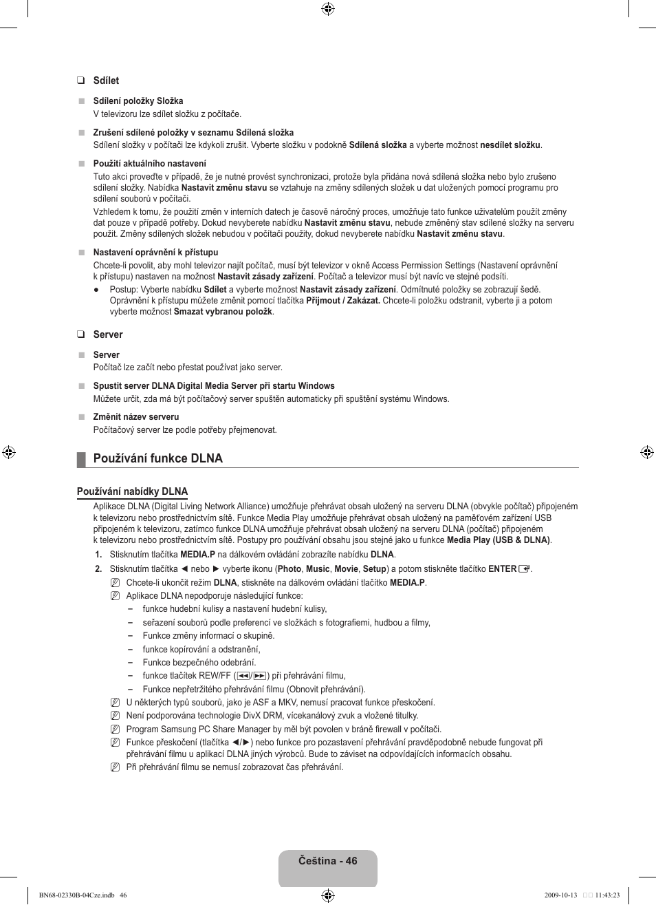 Používání funkce dlna | Samsung UE40B8000XW User Manual | Page 470 / 702