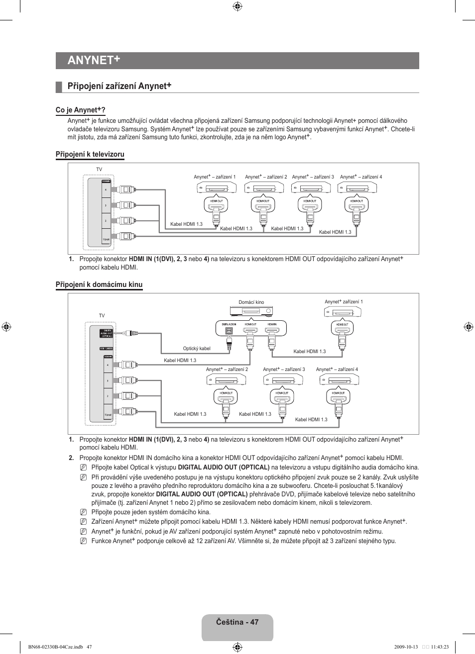 Anynet, Připojení zařízení anynet | Samsung UE40B8000XW User Manual | Page 471 / 702