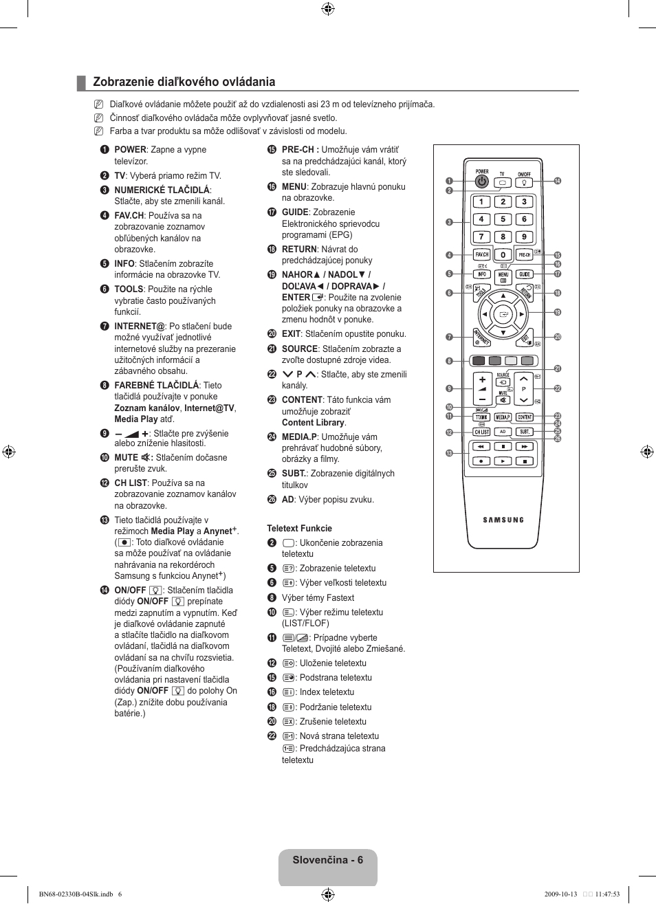 Zobrazenie diaľkového ovládania | Samsung UE40B8000XW User Manual | Page 498 / 702