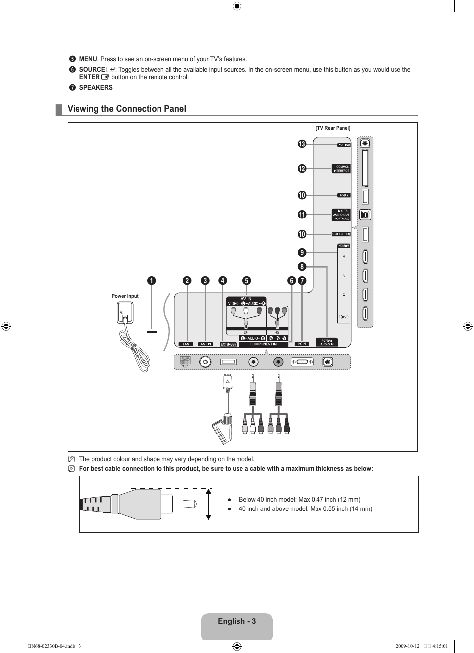 Viewing the connection panel | Samsung UE40B8000XW User Manual | Page 5 / 702