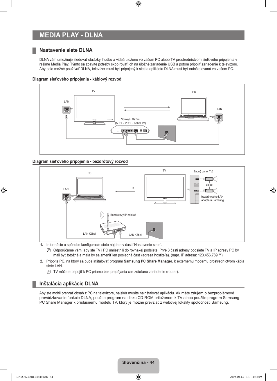 Media play - dlna, Nastavenie siete dlna, Inštalácia aplikácie dlna | Samsung UE40B8000XW User Manual | Page 536 / 702