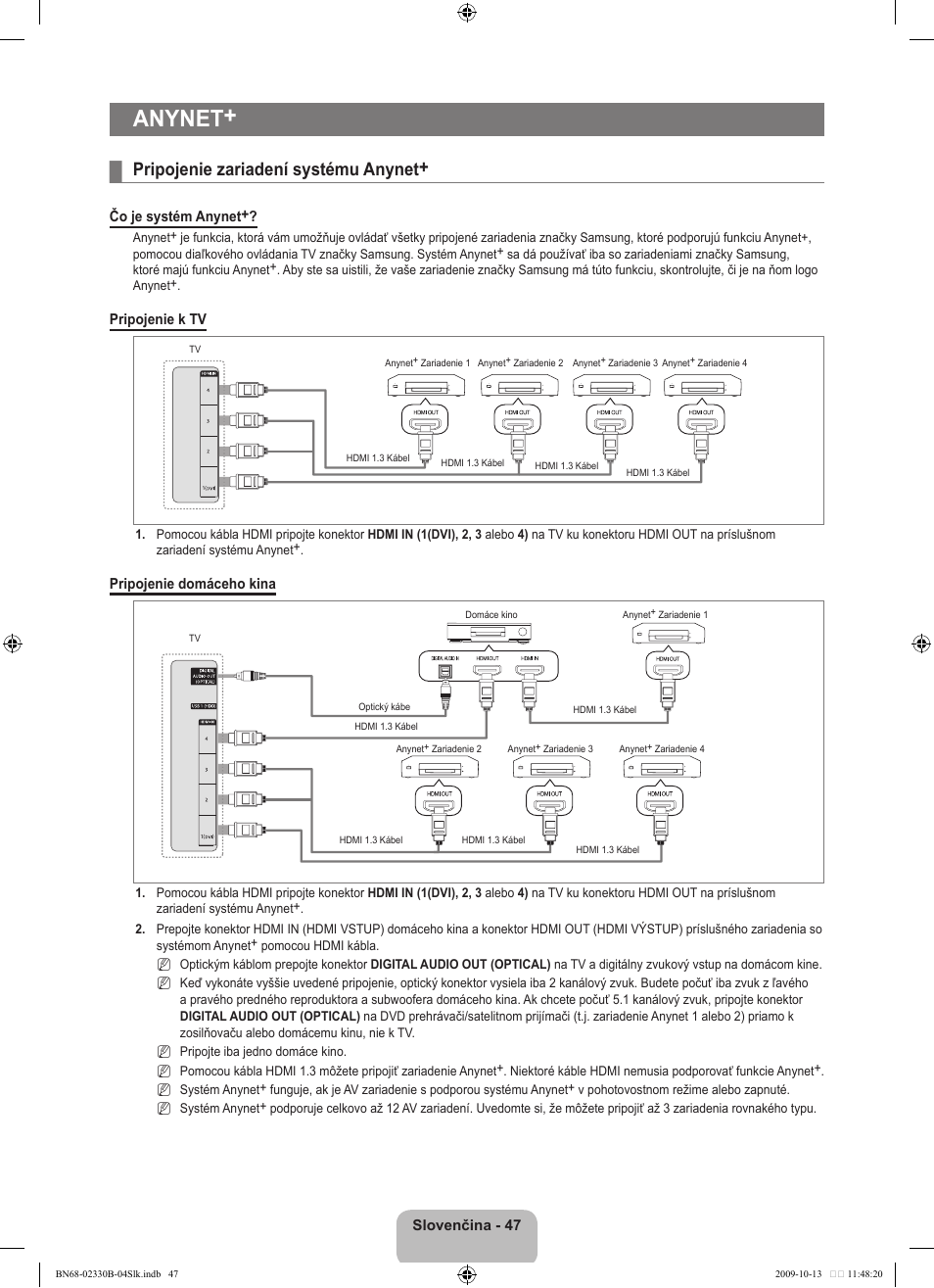 Anynet, Pripojenie zariadení systému anynet | Samsung UE40B8000XW User Manual | Page 539 / 702