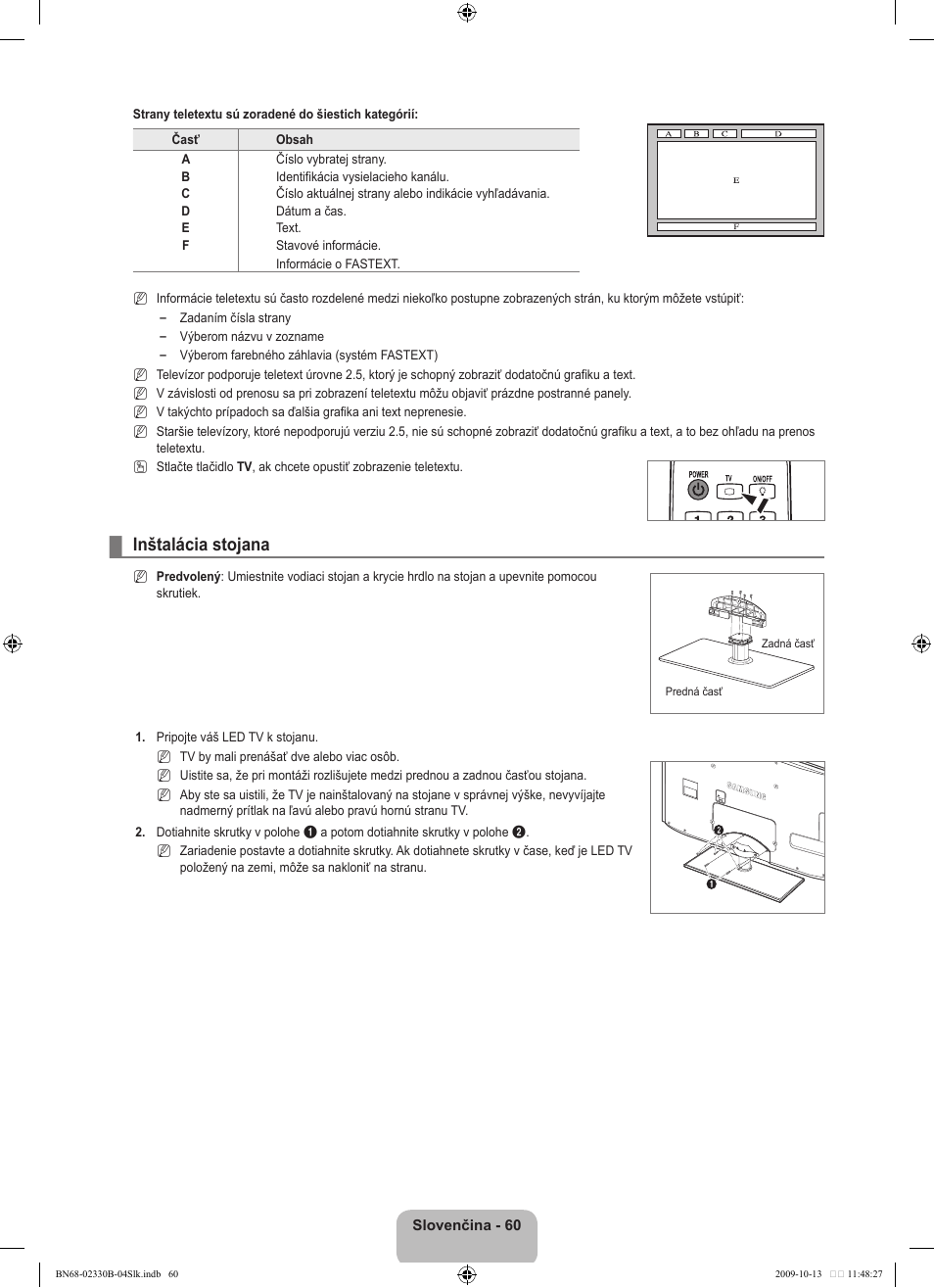 Inštalácia stojana | Samsung UE40B8000XW User Manual | Page 552 / 702