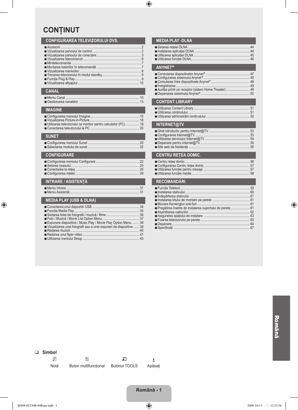 Conţinut, Română | Samsung UE40B8000XW User Manual | Page 561 / 702