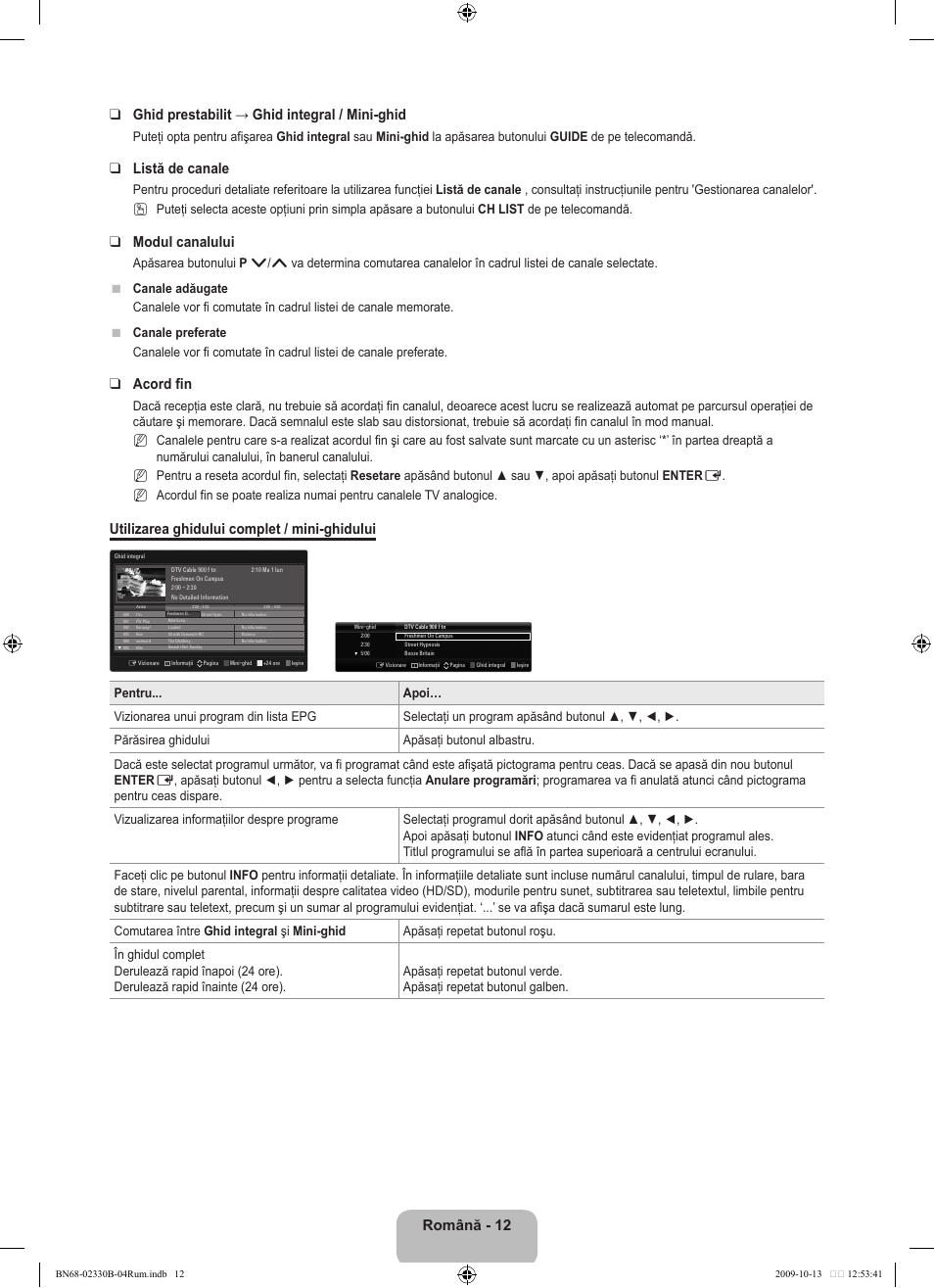 Listă de canale, Modul canalului, Acord fin | Utilizarea ghidului complet / mini-ghidului | Samsung UE40B8000XW User Manual | Page 572 / 702