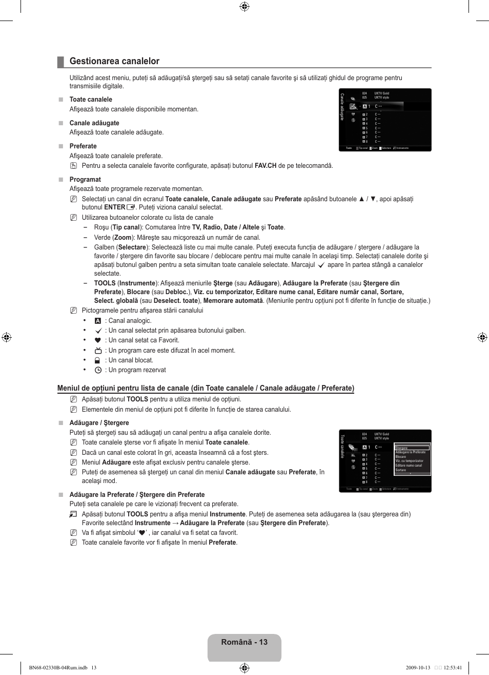 Gestionarea canalelor, Română | Samsung UE40B8000XW User Manual | Page 573 / 702