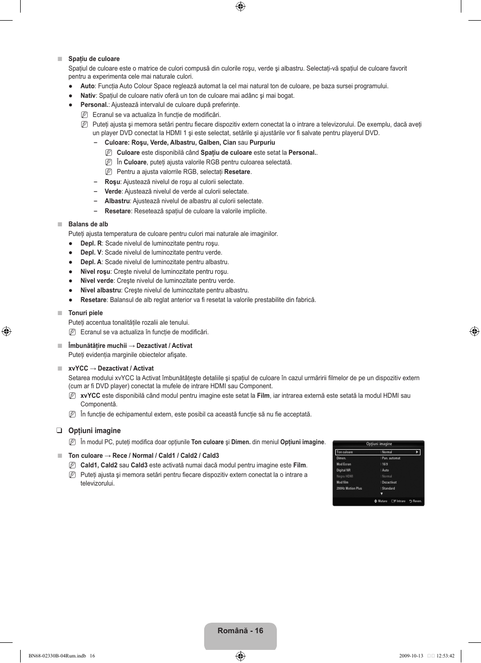 Română, Opţiuni imagine | Samsung UE40B8000XW User Manual | Page 576 / 702