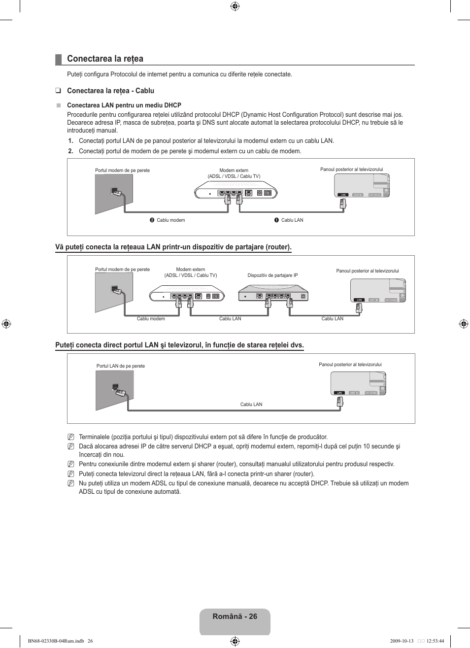 Conectarea la reţea | Samsung UE40B8000XW User Manual | Page 586 / 702