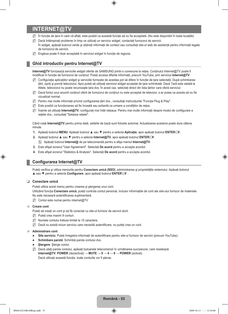 Internet@tv, Ghid introductiv pentru internet@tv, Configurarea internet@tv | Samsung UE40B8000XW User Manual | Page 613 / 702