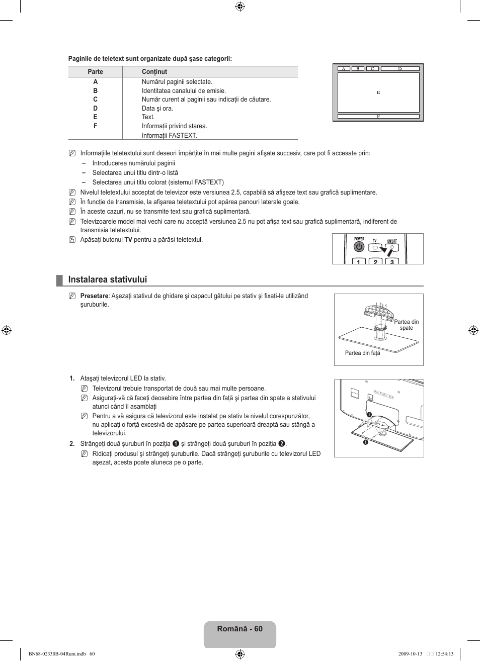 Instalarea stativului | Samsung UE40B8000XW User Manual | Page 620 / 702