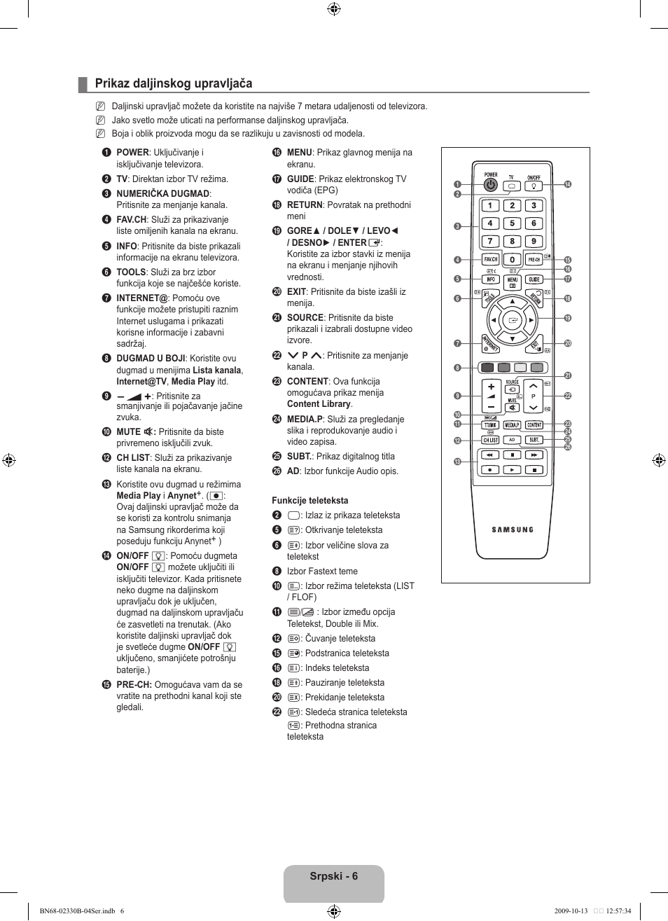 Prikaz daljinskog upravljača | Samsung UE40B8000XW User Manual | Page 634 / 702