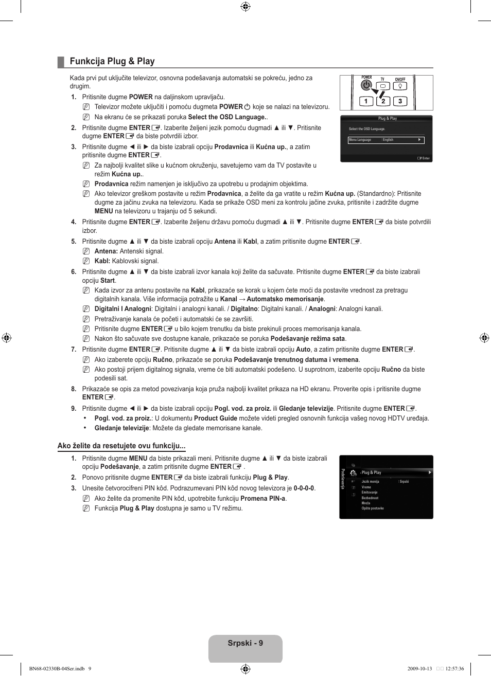 Funkcija plug & play | Samsung UE40B8000XW User Manual | Page 637 / 702