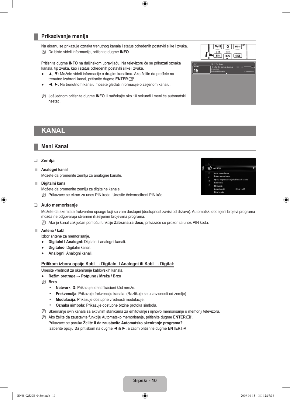 Kanal, Prikazivanje menija, Meni kanal | Samsung UE40B8000XW User Manual | Page 638 / 702