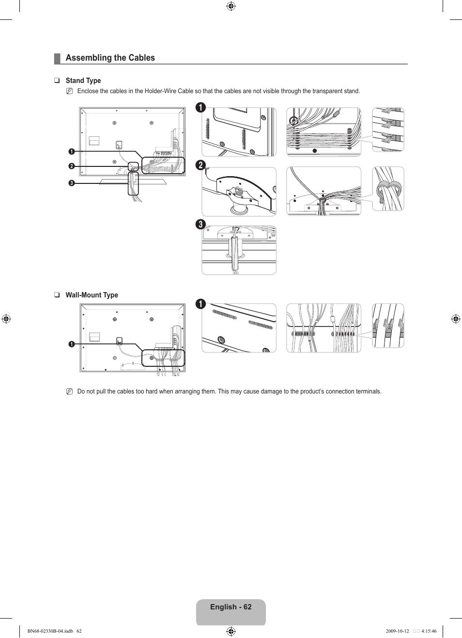 Assembling the cables | Samsung UE40B8000XW User Manual | Page 64 / 702