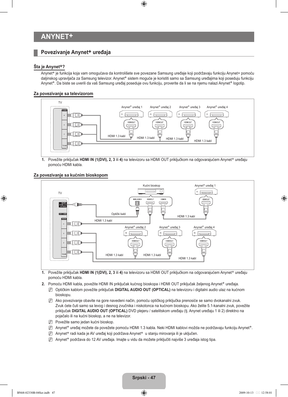 Anynet, Povezivanje anynet+ uređaja | Samsung UE40B8000XW User Manual | Page 675 / 702