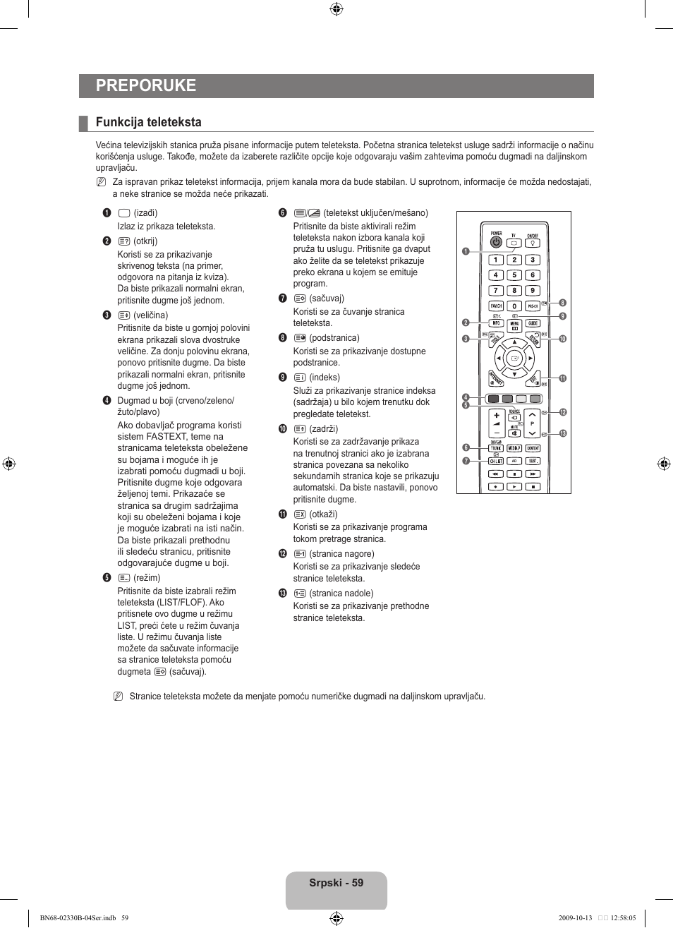 Preporuke, Funkcija teleteksta | Samsung UE40B8000XW User Manual | Page 687 / 702