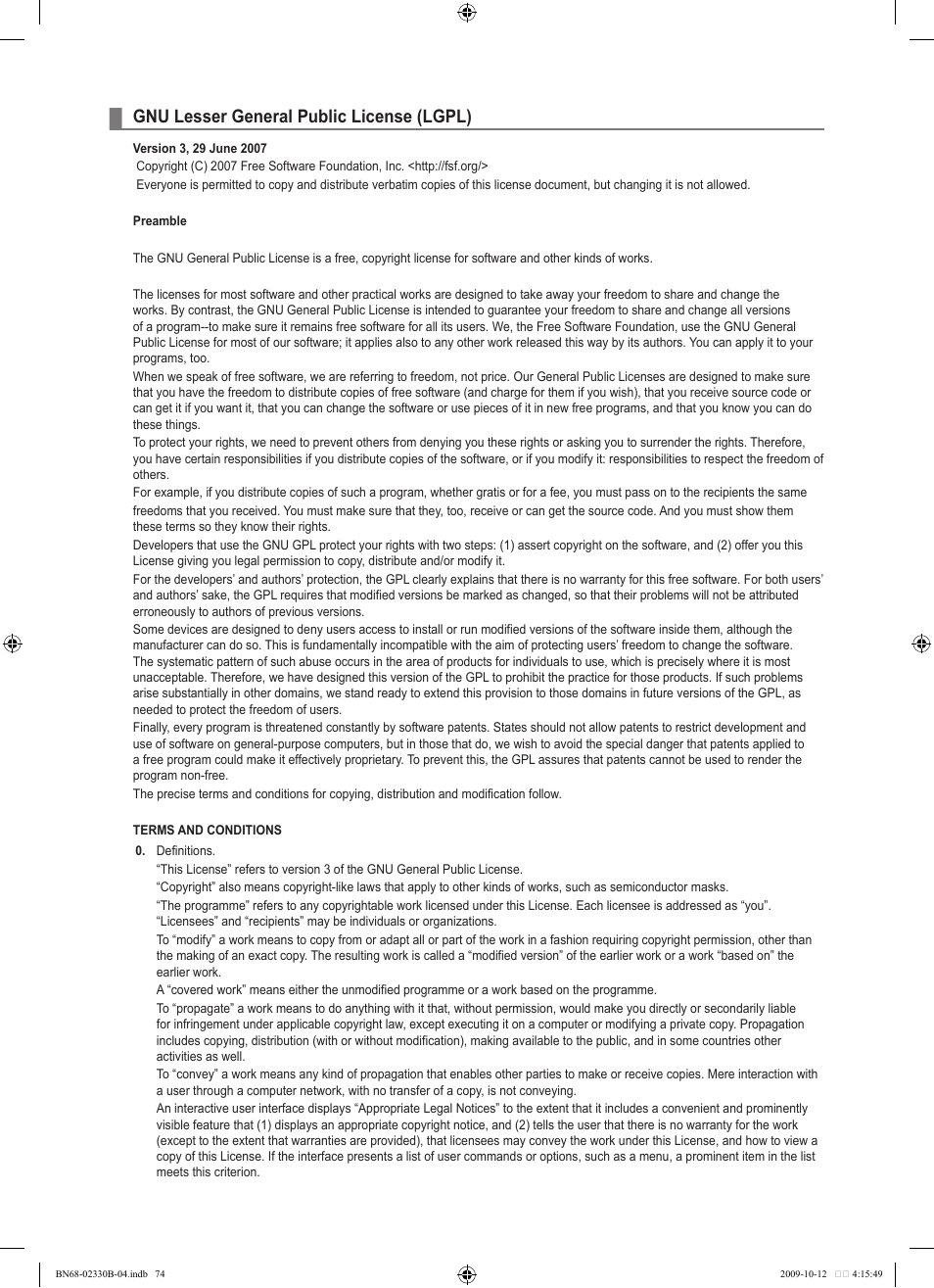 Gnu lesser general public license (lgpl) | Samsung UE40B8000XW User Manual | Page 76 / 702