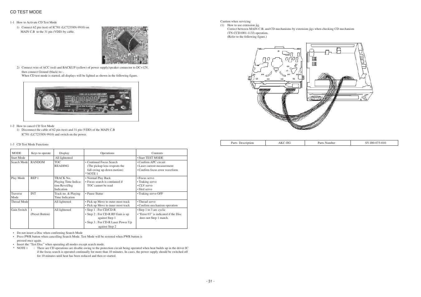 Cd test mode | Aiwa CDC-Z107 User Manual | Page 31 / 36