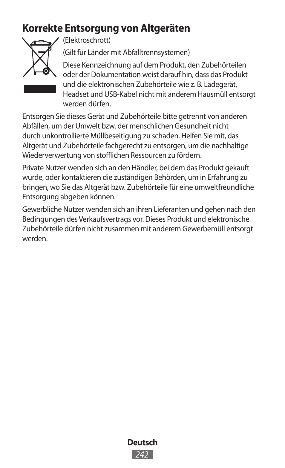 Korrekte entsorgung von altgeräten | Samsung SM-R380 User Manual | Page 243 / 674