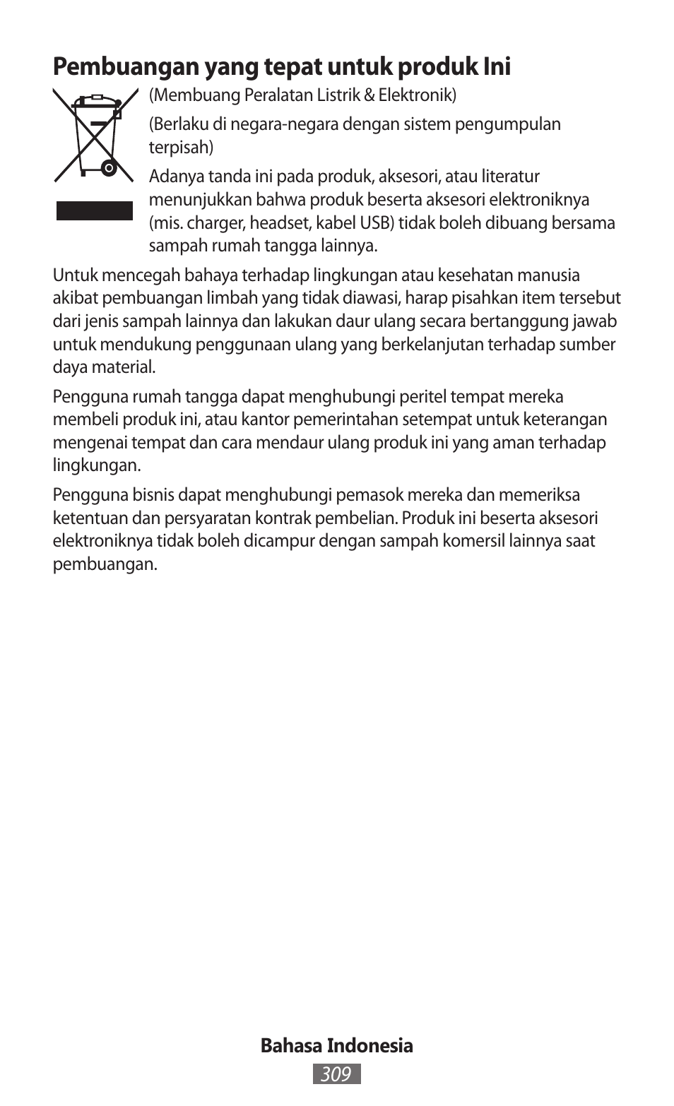 Pembuangan yang tepat untuk produk ini | Samsung SM-R380 User Manual | Page 310 / 674