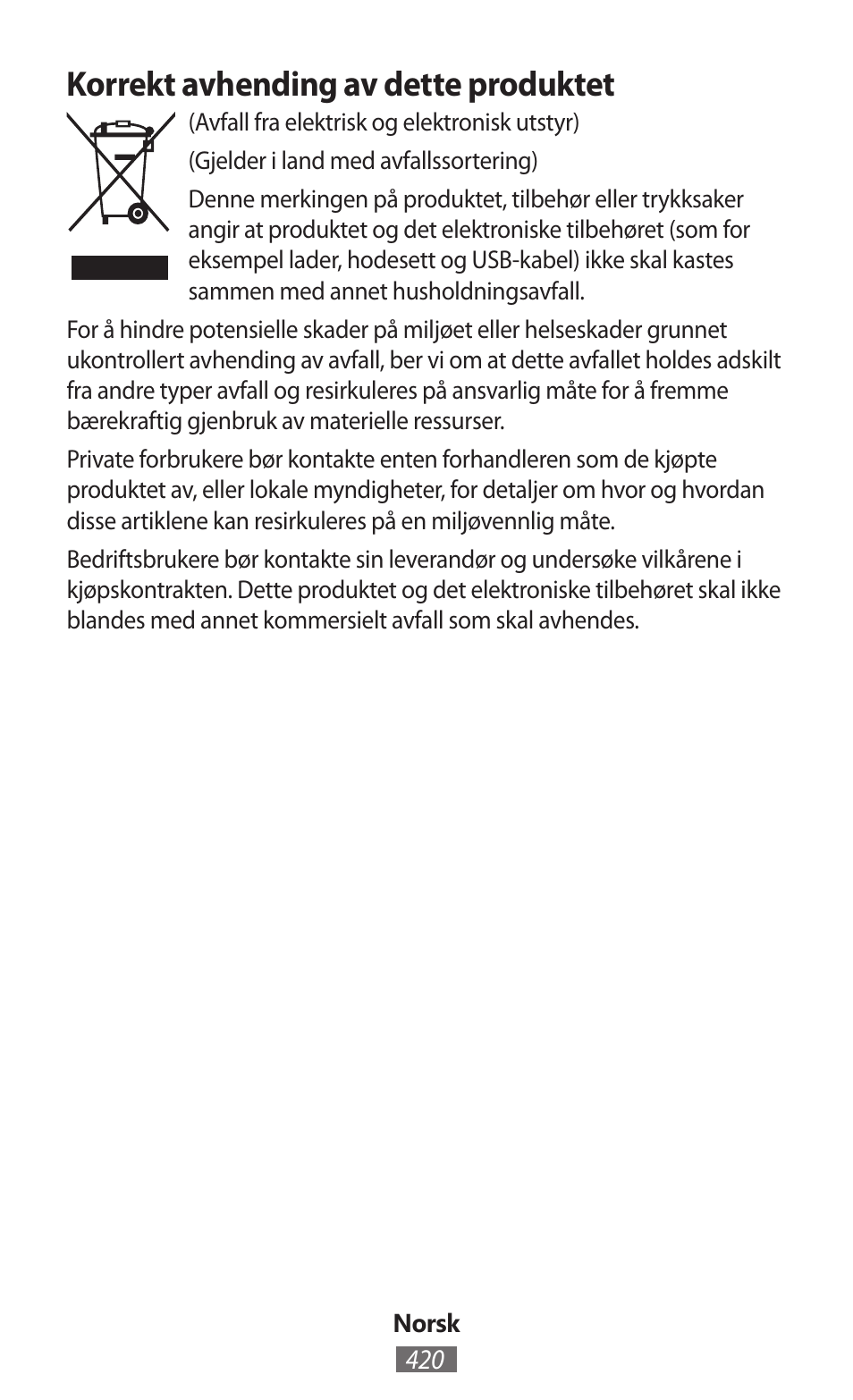 Korrekt avhending av dette produktet | Samsung SM-R380 User Manual | Page 421 / 674