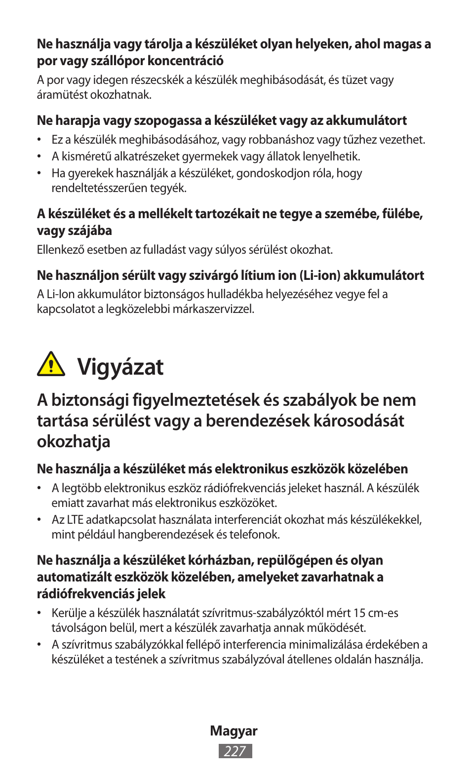 Vigyázat | Samsung GT-I8750 User Manual | Page 228 / 558