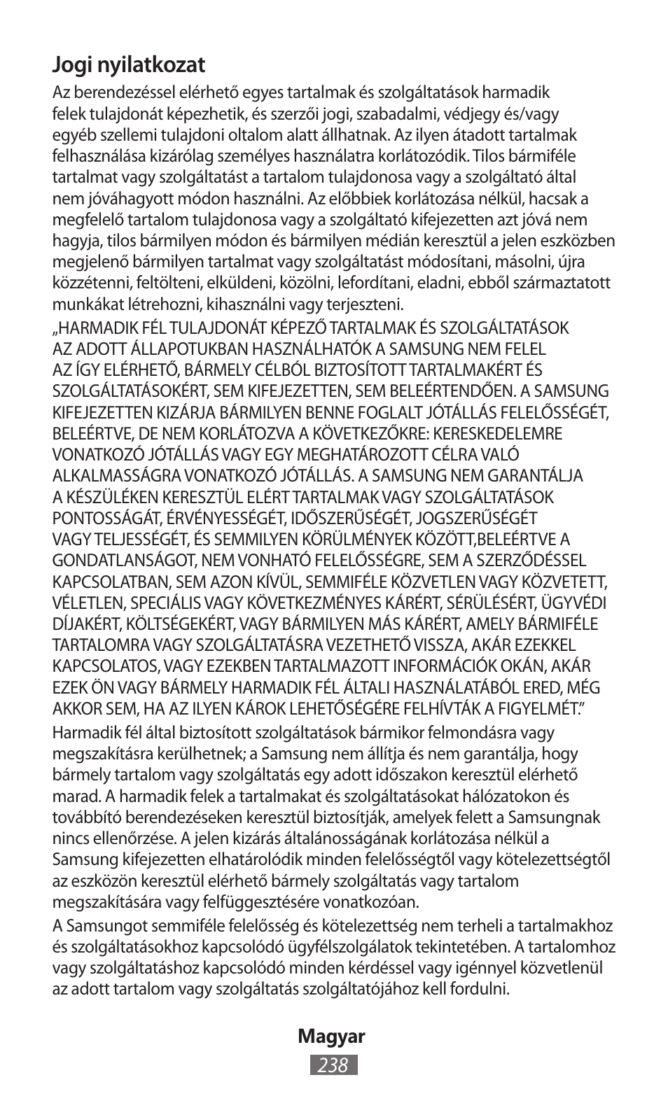 Jogi nyilatkozat | Samsung GT-I8750 User Manual | Page 239 / 558