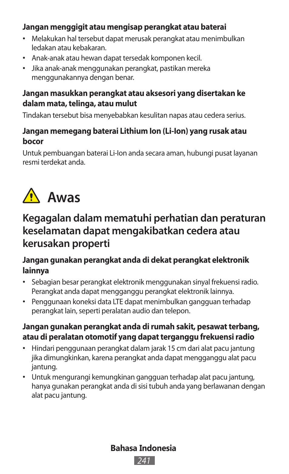 Awas | Samsung GT-I8750 User Manual | Page 242 / 558