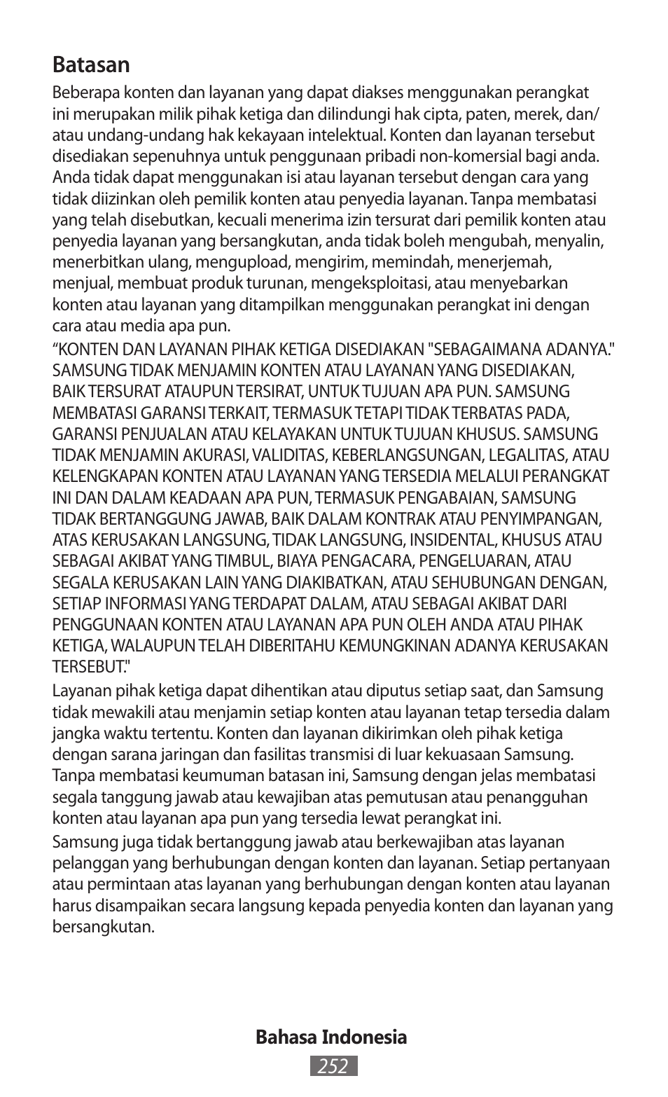 Batasan | Samsung GT-I8750 User Manual | Page 253 / 558