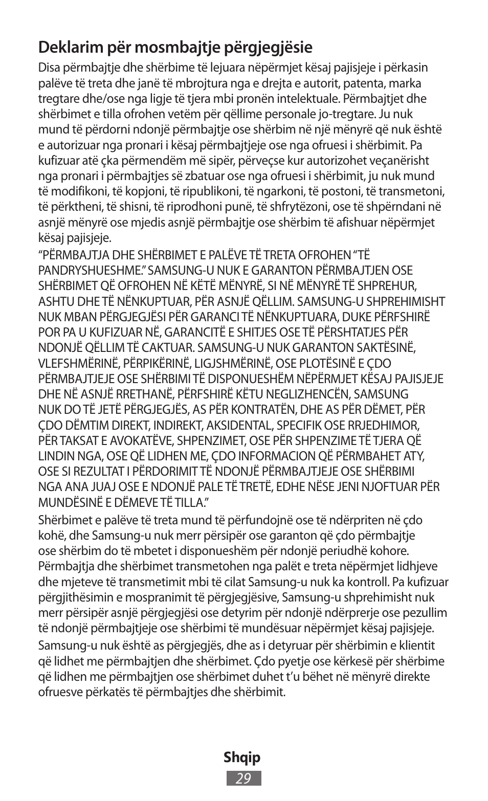 Deklarim për mosmbajtje përgjegjësie | Samsung GT-I8750 User Manual | Page 30 / 558